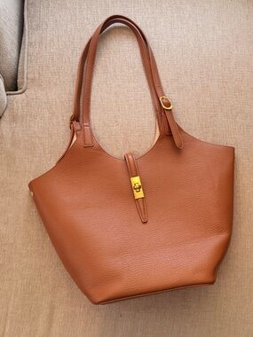 Classic Miztique Isabelle Tan Vegan Leather Scoop Tote with Cross Lock Closure